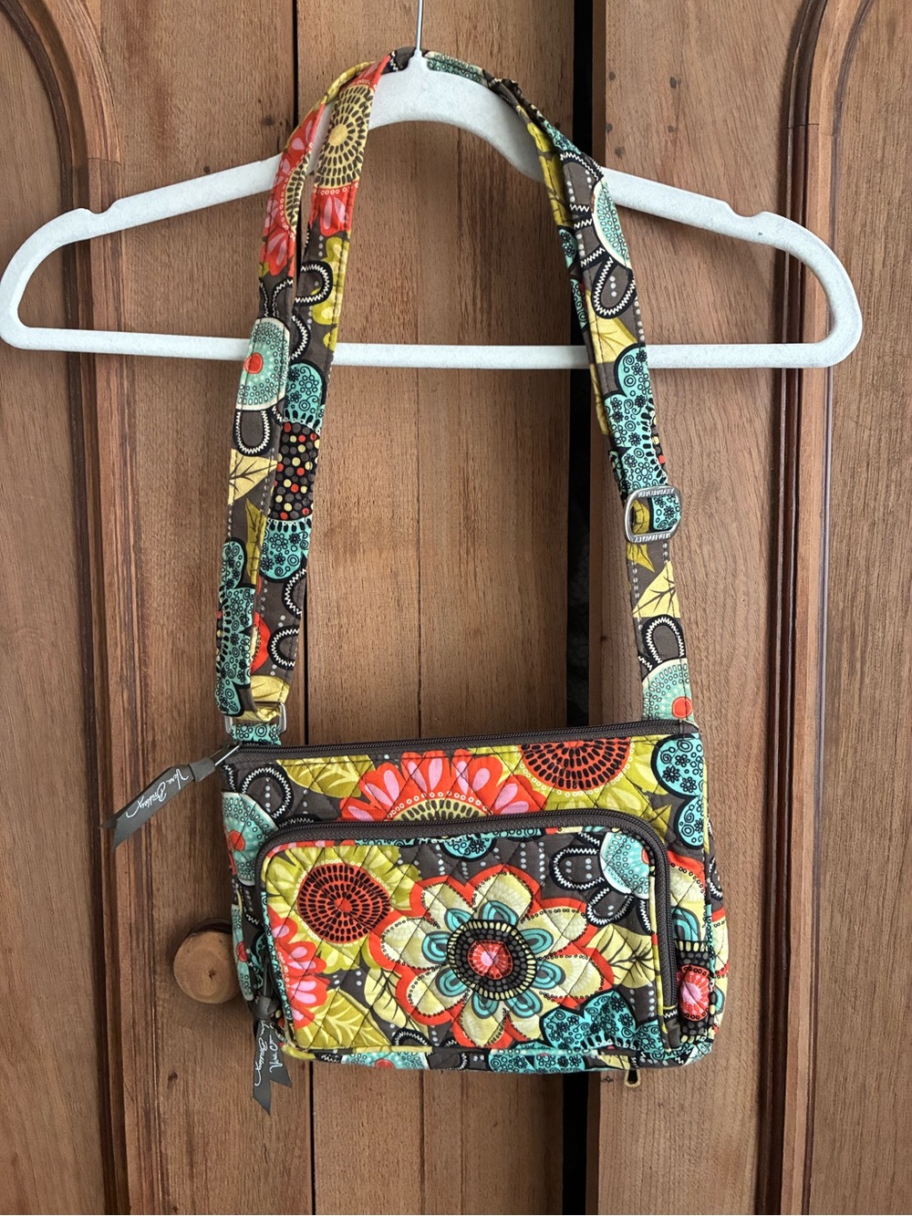 Vera Bradley Floral Quilted Crossbody in Yellow, Teal, Coral, Brown